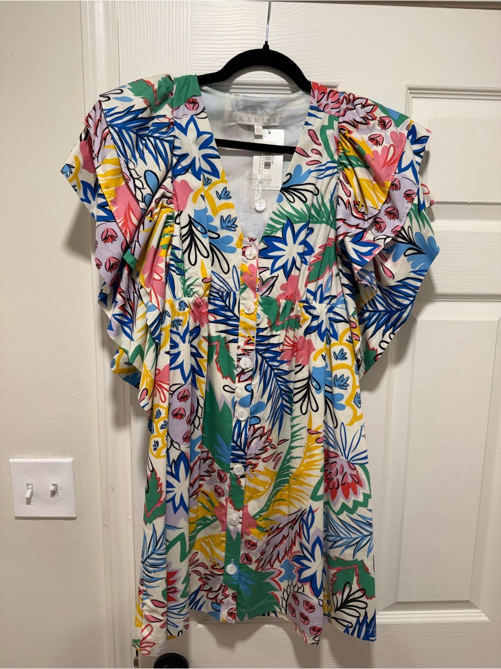 Karlie Multicolor Floral V-Neck Button Dress
